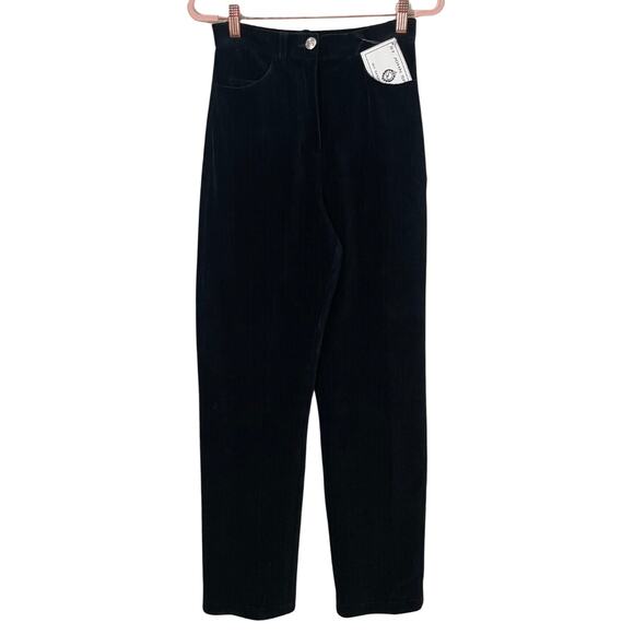 St. John Sport Marie Gray Pants Womens Petite Black Velvet Striped Straight Leg - Picture 1 of 13